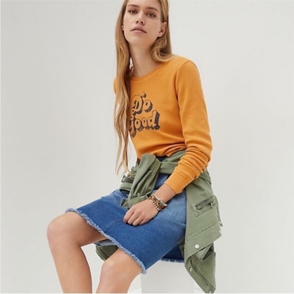 Back When‎ Anthropologie Shirt Womens Small Yellow Thermal Waffle Knit Boho - Picture 1 of 12